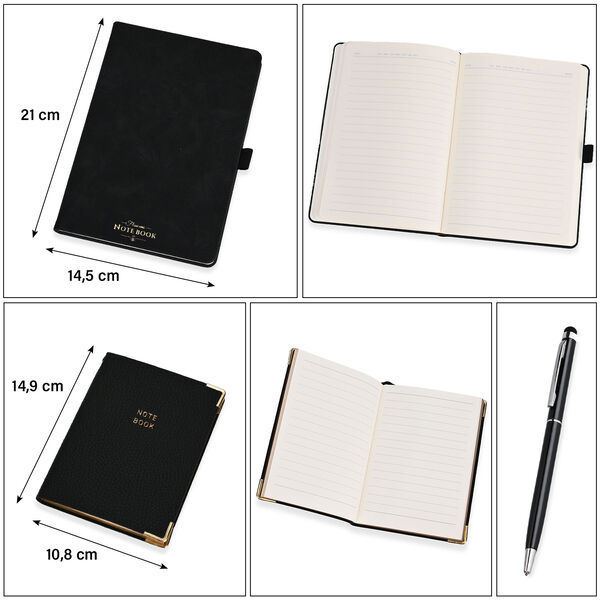 Premium-2er-Set; Notizbuch und Taschentagebuch mit geschnitztem, samtigem Hardcover und Kugelschreiber, schwarz image number 5