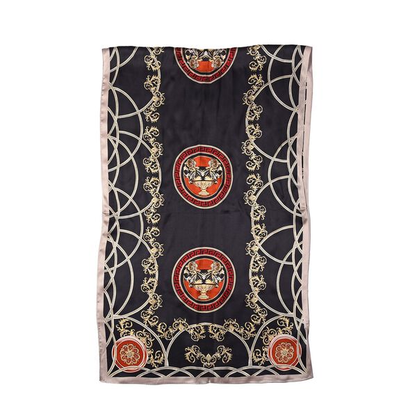 LA MAREY: Bedruckter Schal aus 100% Maulbeerseide, inkl. Geschenkbox, Schwarz-Gold-Terracotta&nbsp; image number 4