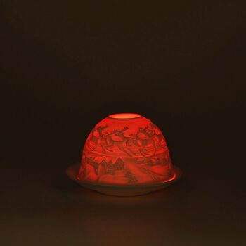 LED-Porzellan-Teelichthalter - Motiv Weihnachtsmann und Rentier, 13-Farben-LED mit Fernbedienung, Durchmesser 10,5 cm, H&ouml;he 7,5 cm