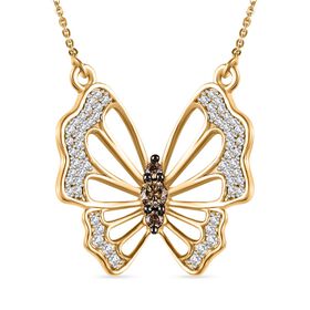 GP Italian Garden Kollektion- Weiße, Champagner Diamant und blaue Saphir-Halskette, 45cm, 925 Silber Gelbgold Vermeil - 0,51 ct,