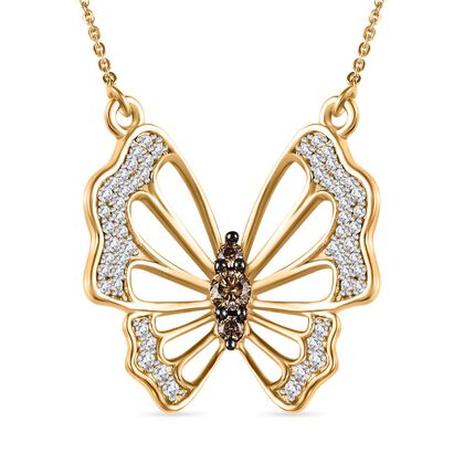 Nat&uuml;rlicher Champagner Diamant I4 Halskette ca. 45 cm 925 Silber Gelbgold Vermeil ca. 0.51 ct