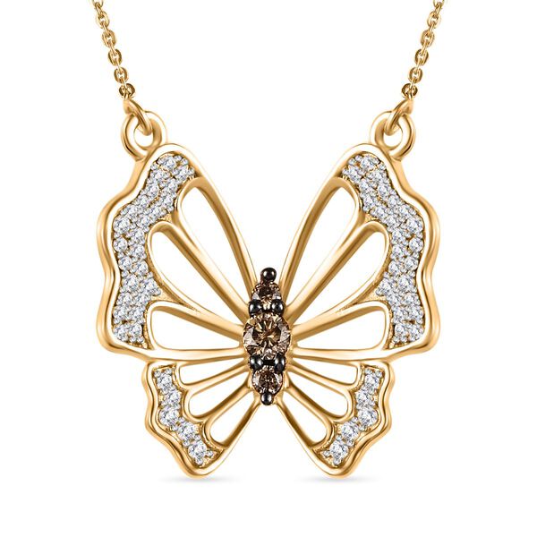 GP Italian Garden Kollektion- Wei&szlig;e, Champagner Diamant und blaue Saphir-Halskette, 45cm, 925 Silber Gelbgold Vermeil - 0,51 ct, image number 0