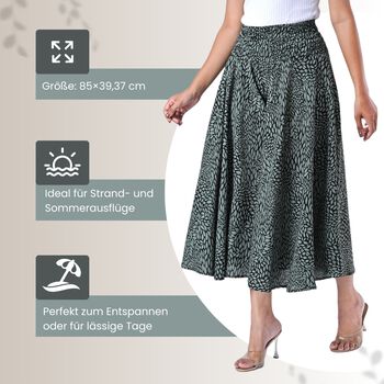 Weit geschnittene Freizeithose, Smockbund, 85x39cm, Schwarz und gr&uuml;n