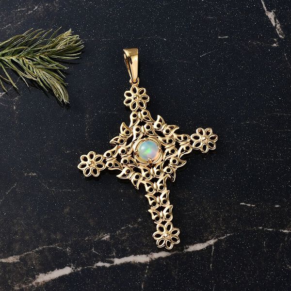 D'Joy AA Nat&uuml;rlicher, &auml;thiopischer Welo Opal Anh&auml;nger 925 Silber 750 Gelb Vergoldet ca. 0.33 ct image number 2