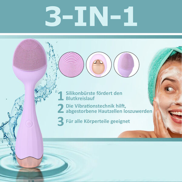 Elektrische Gesichtsreinigungsb&uuml;rste mit USB-Kabel, Lila image number 5