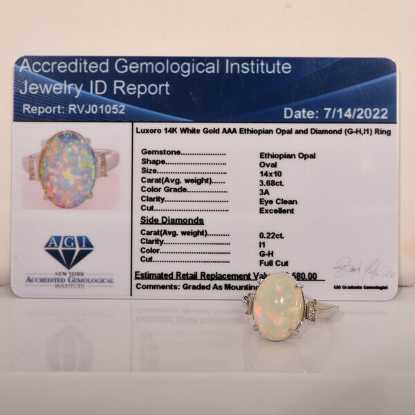 LUXORO AAA nat&uuml;rlicher, &auml;thiopischer Welo Opal und Diamant Ring in 585 Gold - 3,90 ct. image number 7