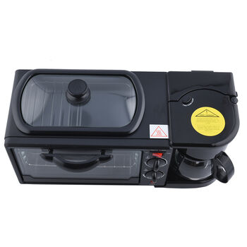 HOMESMART - 3 in 1 Fr&uuml;hst&uuml;cks-Maschine mit Backofen 9L, Bratpfanne und Kaffeemaschine 600ml, Gr&ouml;&szlig;e 38,7x33,2x32 cm, Schwarz