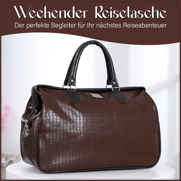Weekender-Reisetasche mit Krokodilmuster, Braun image number 8