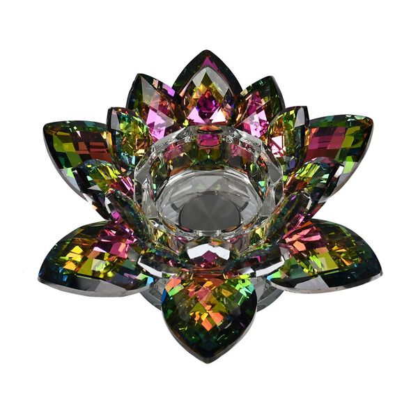 Kristall-Lotus-Teelichthalter - Drehbar,regenbogenfarben schimmernd, 18x7,5 cm image number 1