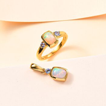 AA Nat&uuml;rlicher, &auml;thiopischer Welo Opal Schmuckset 925 Silber vergoldet ca. 1,38 ct.