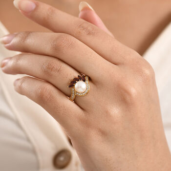 EverTrue S&uuml;&szlig;wasser Perle, Mosambik Granat und Zirkon Ring