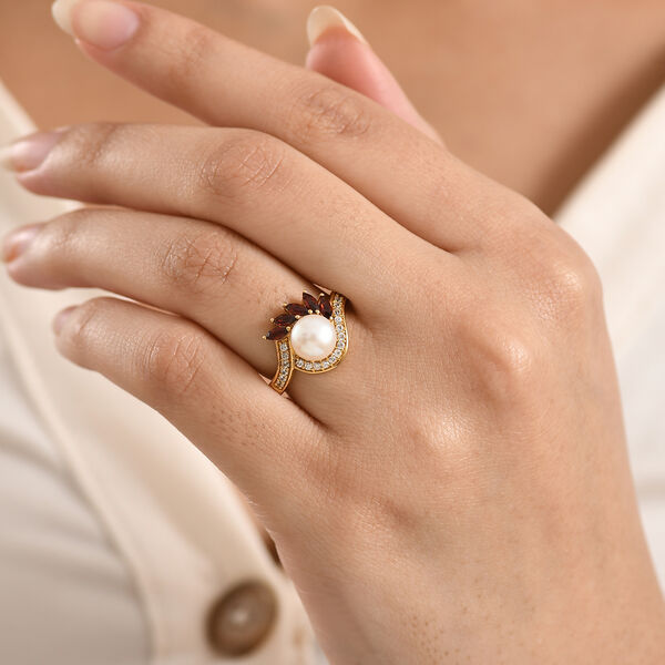 EverTrue S&uuml;&szlig;wasser Perle, Mosambik Granat und Zirkon Ring image number 2