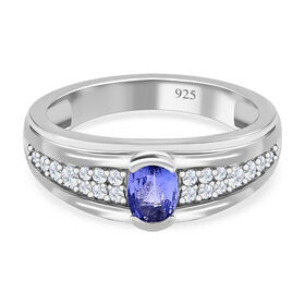 AAA Tansanit, weißer Zirkon Ring, 925 Silber platiniert (Größe 17.00) ca. 0.90 ct