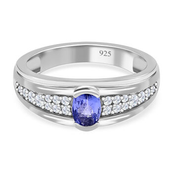 AAA Tansanit, wei&szlig;er Zirkon Ring, 925 Silber platiniert (Gr&ouml;&szlig;e 17.00) ca. 0.90 ct