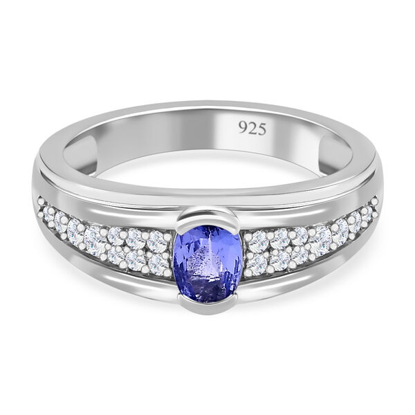 AAA Tansanit, wei&szlig;er Zirkon Ring, 925 Silber platiniert (Gr&ouml;&szlig;e 17.00) ca. 0.90 ct