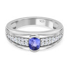 AAA Tansanit, weißer Zirkon Ring, 925 Silber platiniert (Größe 17.00) ca. 0.90 ct