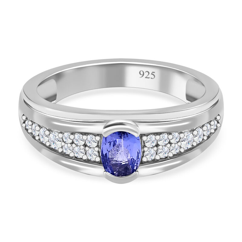 AAA Tansanit, weißer Zirkon Ring, 925 Silber platiniert (Größe 17.00) ca. 0.90 ct image number 0