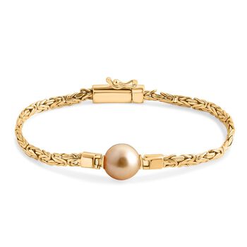 AAA Goldene S&uuml;dsee Perle (11-12 mm), Lab Grown Diamant Armband ca. 18 cm 925 Silber