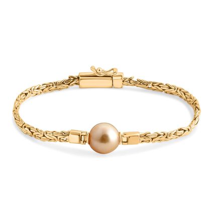 AAA Goldene S&uuml;dsee Perle (11-12 mm), Lab Grown Diamant Armband ca. 18 cm 925 Silber