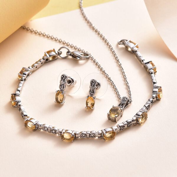 3er Set, Citrin Ohrringe, Armband, Anh&auml;nger mit Kette, Edelstahl, ca. 7.28 ct image number 2