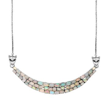 Nat&uuml;rliches, &auml;thiopisches Welo Opal Collier, ca. 45 cm, 925 Silber platiniert ca. 15.63 ct