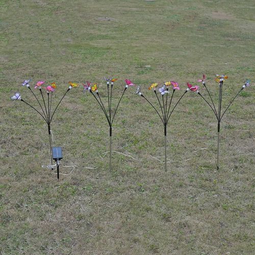 "solar light-butterfly set of 4  Bulb:6*warm LED Battery:500mah(included) Size:70cm Material:ABS+metal Color:black  Lighting mode: Press the mode key toswitch the 8 lighting modes  randomly." image number 1