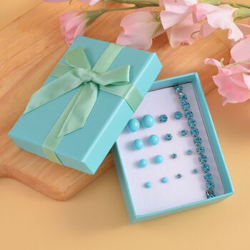 Blauer Muschelkernperle (4-10 mm), Blau Kristall Schmuckset 316L Edelstahl, Nickelfreies Messing