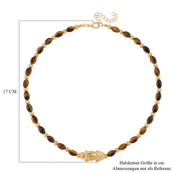 Tigerauge Halskette ca. 45cm + 5cm extender, gelb vergoldet ca. 50.00 ct image number 6