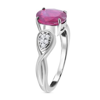 Afrikanischer Rubin (Fissure gef&uuml;llt), wei&szlig;er Zirkon Ring, 925 Silber platiniert (Gr&ouml;&szlig;e 16.00) ca. 2.55 ct