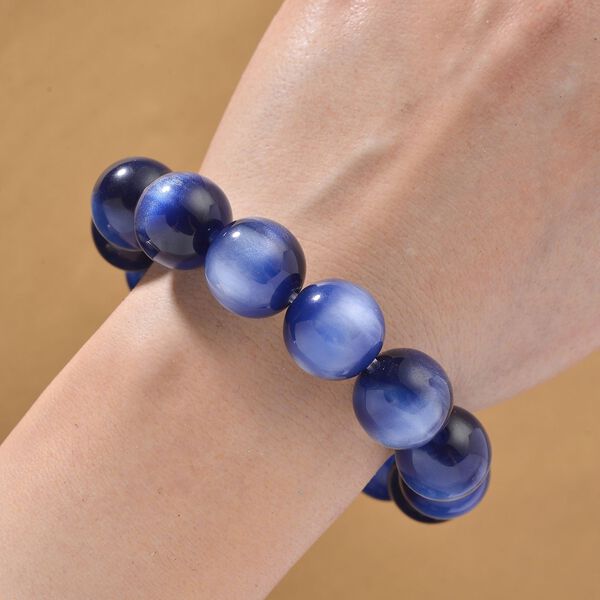 Simuliertes flexibles blaues Katzenauge Armband und 45+5cm Halskette image number 8