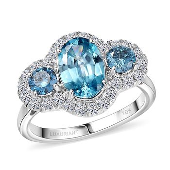 LUXURIANT AAA blauer Zirkon und Labor blauer und wei&szlig;er Diamant Ring in 417 Wei&szlig;gold - 3,07 ct.