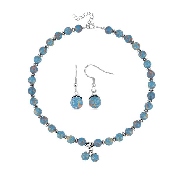 2er Set - Imperial Jaspis Halskette und Ohrringe, Antik-silber, ca. 252.50 ct