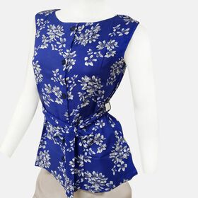 Frauen Sleeve Top mit Blumen, Blau, Gr&ouml;&szlig;e 38