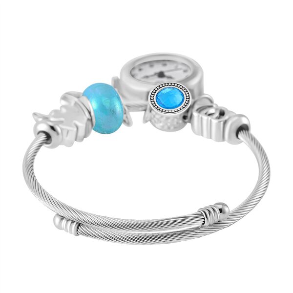 STRADA - Japanisches Uhrwerk mit wei&szlig;em Kristall, Stahl-Glanz, blaue Perlen und Charms, Edelstahl image number 4