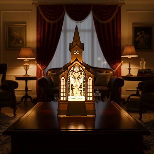 Weihnachts Deko Wasser Lampe Kirche, warmweißes LED, Musikfunktion, 11 x 7.8 x 23 cm, Weiß, Batteriebetrieb 3 x AAA nicht enthalten, 2 Weihnachtsmelodien image number 2