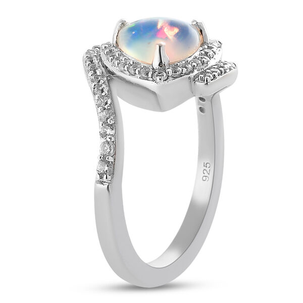 Nat&uuml;rlicher &Auml;thiopischer Opal und Zirkon Bypass Ring 925 Silber platiniert image number 5