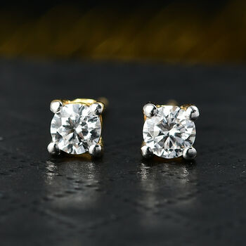 LUXURIANT SGL zertifizierte SI-GH Labor Diamant Ohrringe, 925 Silber 750 Gelbgold Vermeil - 0,50 ct.
