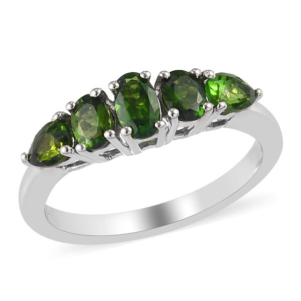 Russischer Diopsid 5 Stein Ring 925 Silber Platin-Überzug image number 4