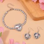 2er Set - J Francis gefertigt mit Glas, Weißer Kristall Armband und Ohrringe, Lila