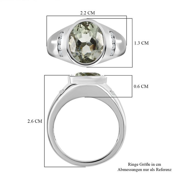 AAA Prasiolite, weißer Zirkon Ring, 925 Silber platiniert (Größe 17.00) ca. 3.52 ct image number 7