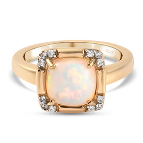 Natürlicher, äthiopischer Opal und Zirkon-Ring, 925 Silber 585 Gelbgold Vermeil  ca. 1,42 ct