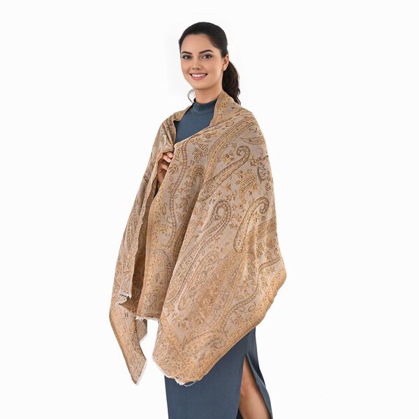 Luxuriöser Merino-Seide Jacquard-Schal, 70 x 200 cm, Aprikose image number 7