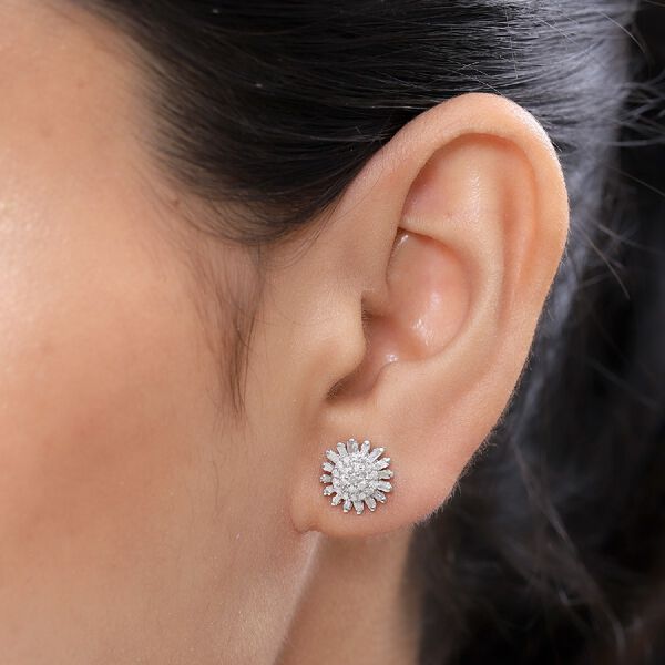 Diamant Blumen Ohrstecker 925 Silber platiniert ca. 0,50 ct image number 2