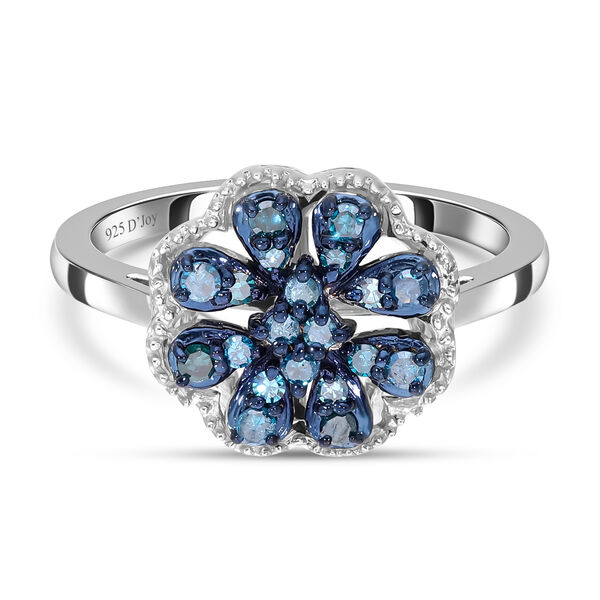 Blauer Diamant Ring, 925 Silber platiniert (Gr&ouml;&szlig;e 21.00) ca. 0,25 ct