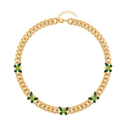 Gr&uuml;ne emaillierte Halskette ca. 50 cm + 5 cm Extender, Goldfarben