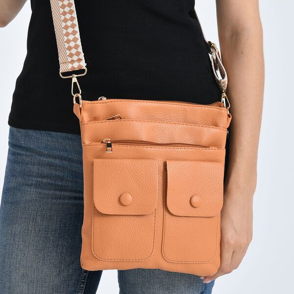 Umh&auml;ngetasche aus feinem Lederimitat mit mehreren Taschen, Einheitsgr&ouml;&szlig;e, Hellorange image number 4