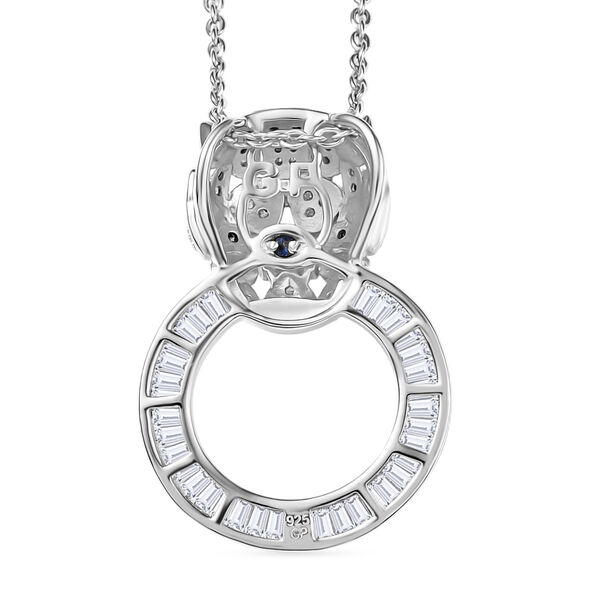 GP Trifono Kollektion- Panther wei&szlig;er und gr&uuml;ner Diamant und Kanchanaburi blauer Saphir Anh&auml;nger mit 45cm Kette, 925 Silber rhodiniert - 0.99 ct. image number 6