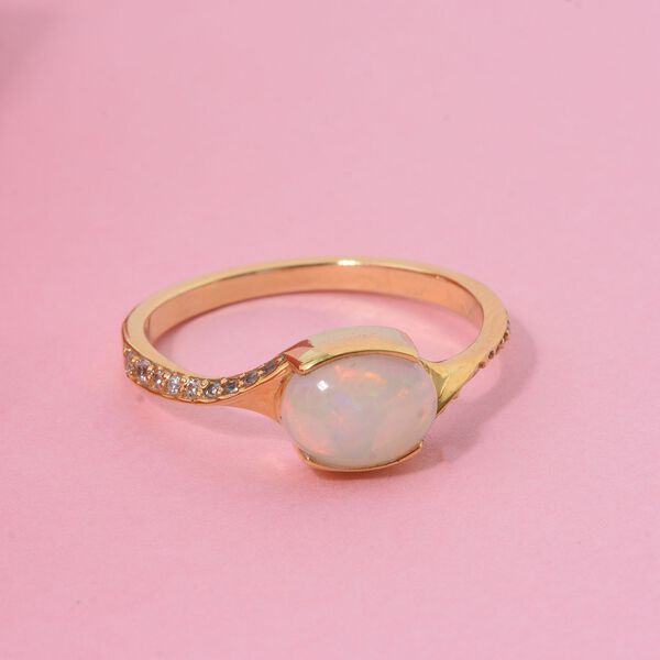 Nat&uuml;rlicher, &auml;thiopischer Welo Opal und Zirkon Ring, 925 Silber vergoldet - 0,99 ct. image number 1