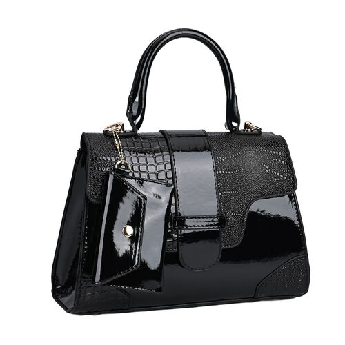 Handbag Lackleder Tasche Schwarz Damen Handtasche Schwarze Lack