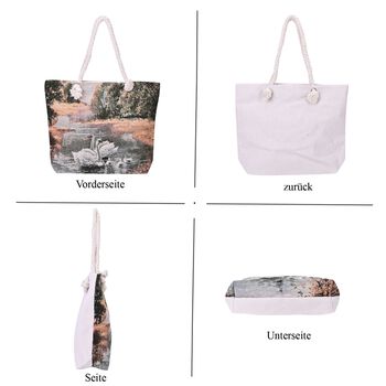 Gewebte Jute-Tasche mit Schwanenfamilie, mehrfarbig